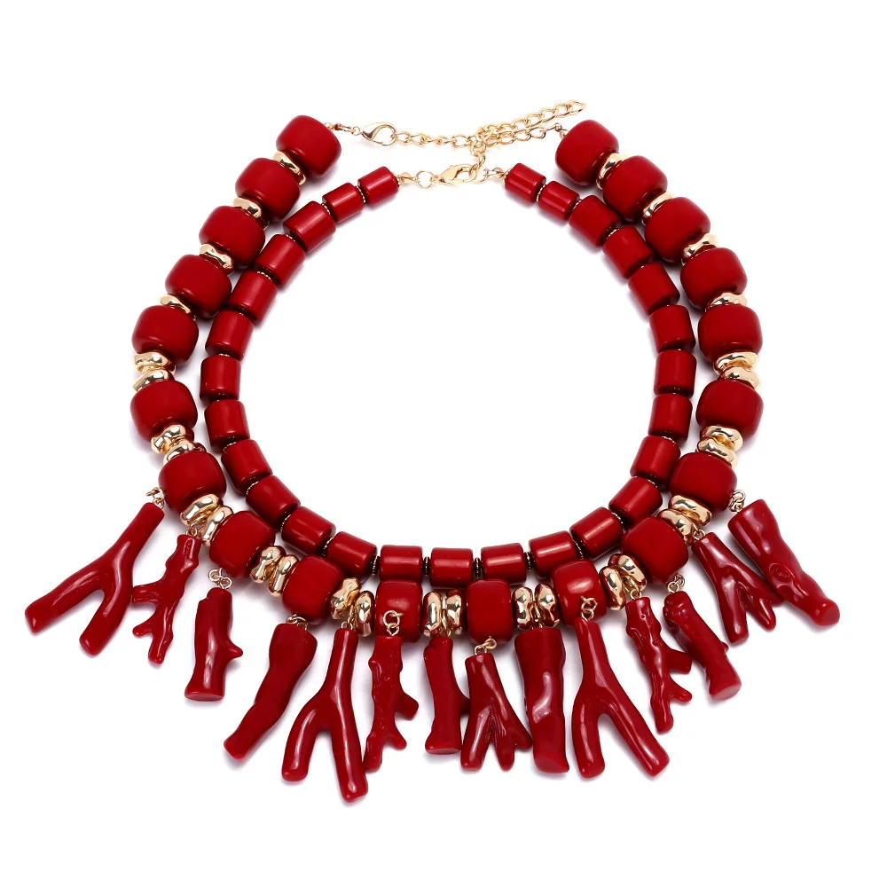 

ZAA Vintage Red Resin Irregular Coral Pendant Necklaces for Women Holiday Party Jewelry Gifts