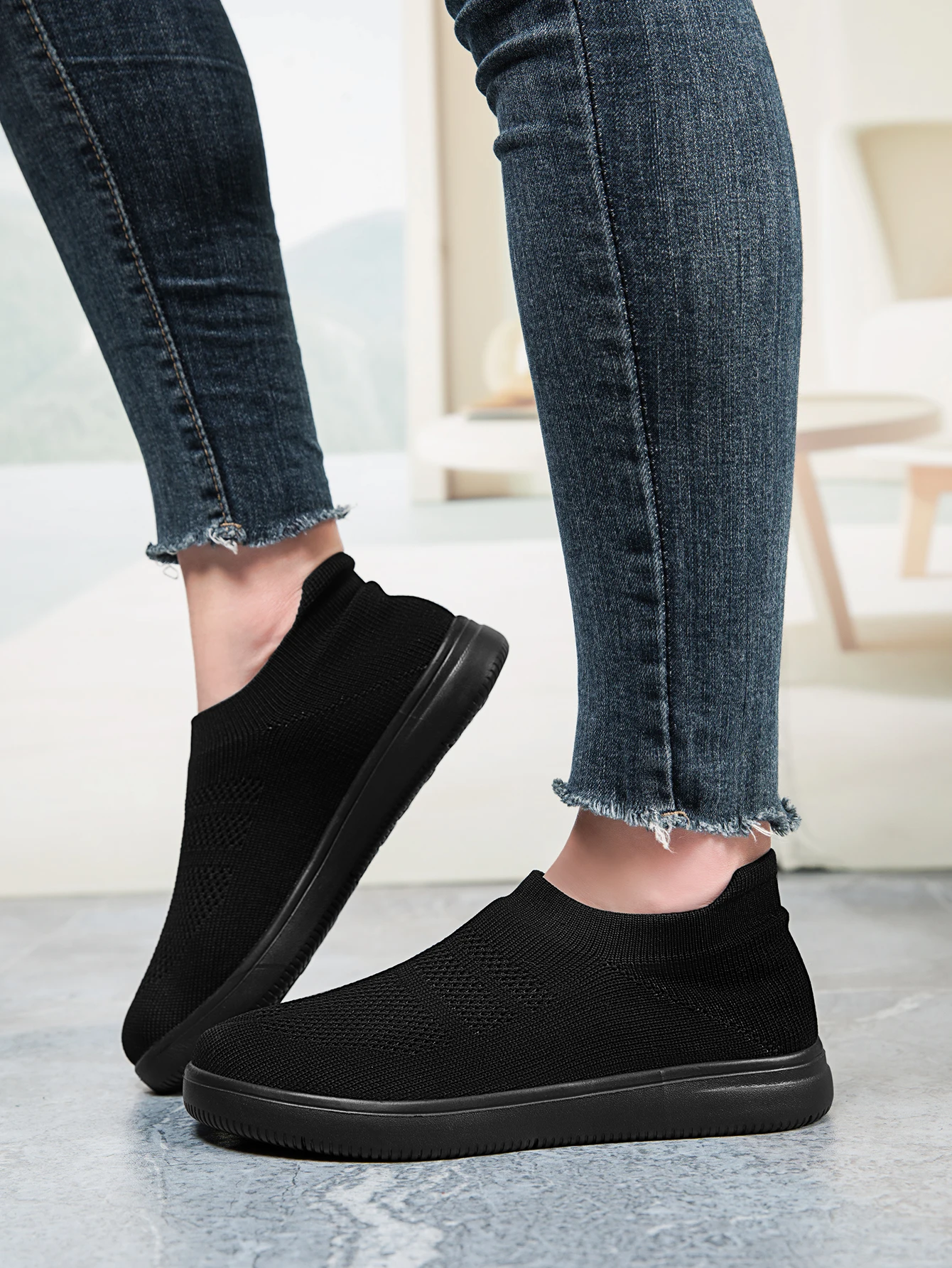 Damen-Socken-Sneaker, Slip-On, atmungsaktive Flying-Knit-Schuhe, weich, rutschfest, leicht, flache Walking-Loafer, Damen-Büro- und Alltagsschuhe – Detail 5