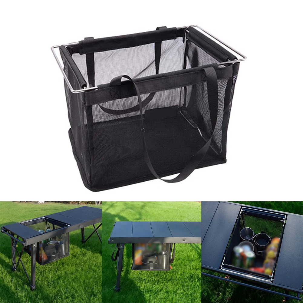 For IGT /Unit Mesh Filter Basket Portable Camping Storage Bag Foldable Polyester Mesh Stainless Steel Frame For Outdoor Picnic B