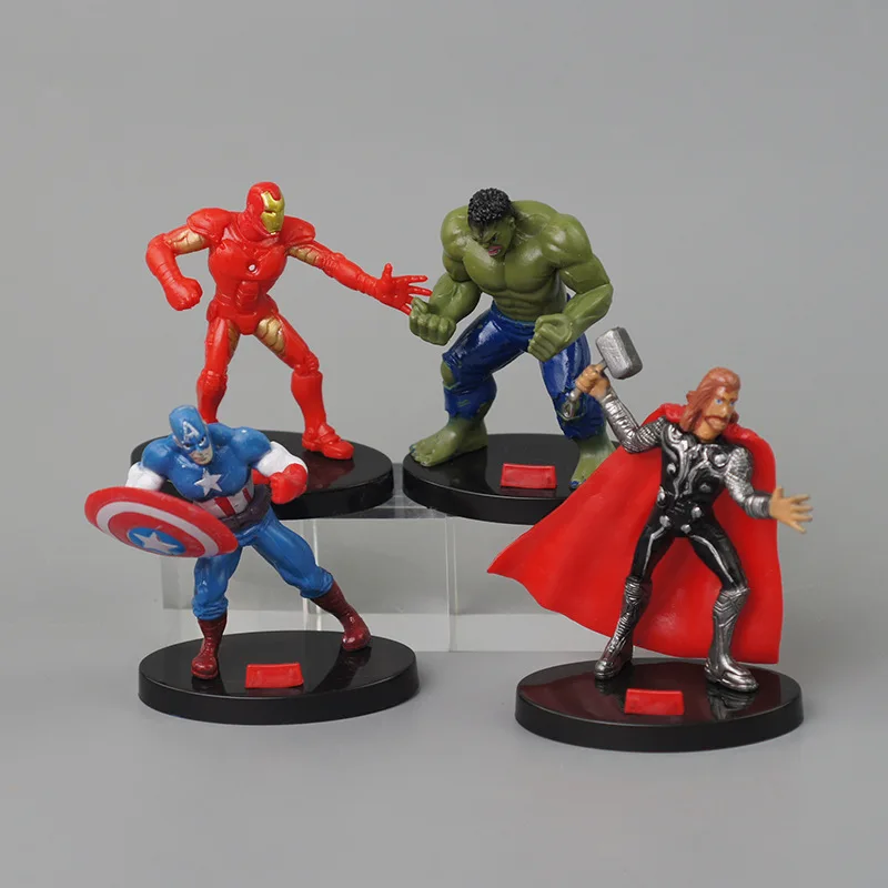 4pcs Anime Spider Man Iron Man Hulk Figures Model Decor Car Ornament Cartoon The Avengers Auto Interior Accessories Toys