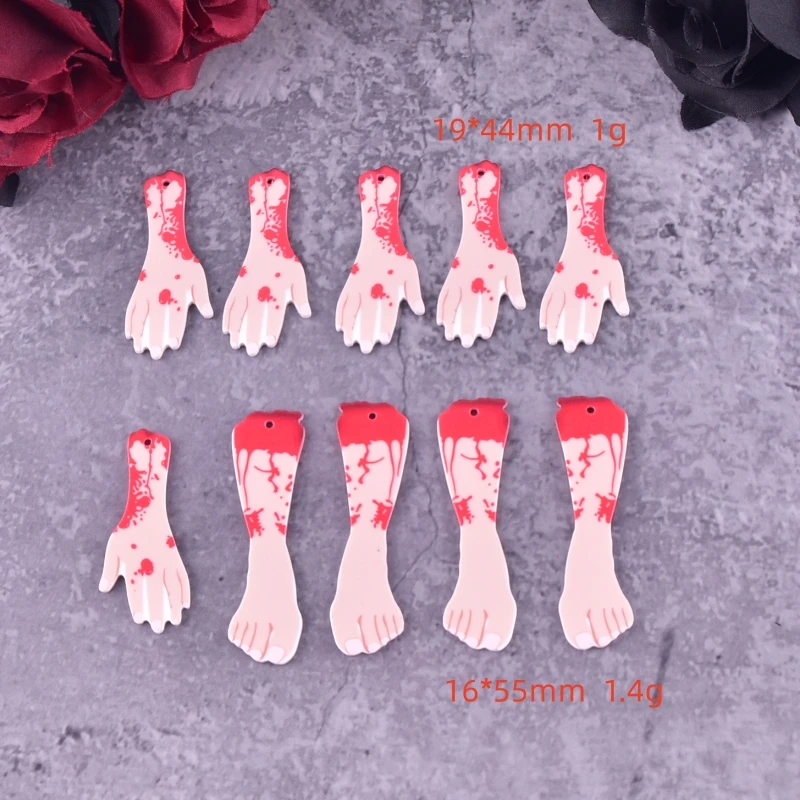 10pcsHalloween Bloody Hand and Foot Breaks Acrylic Charms Pendant for Women DIY Jewelry Making