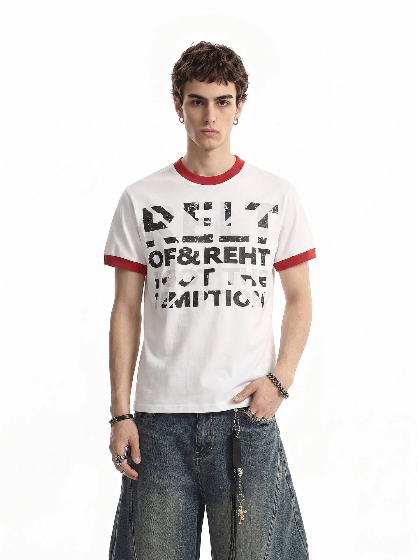 BETEBULE American High Street Loose Fit Short Sleeve T-Shirt Men Summer Trendy Printed Color Block Casual Loose Top