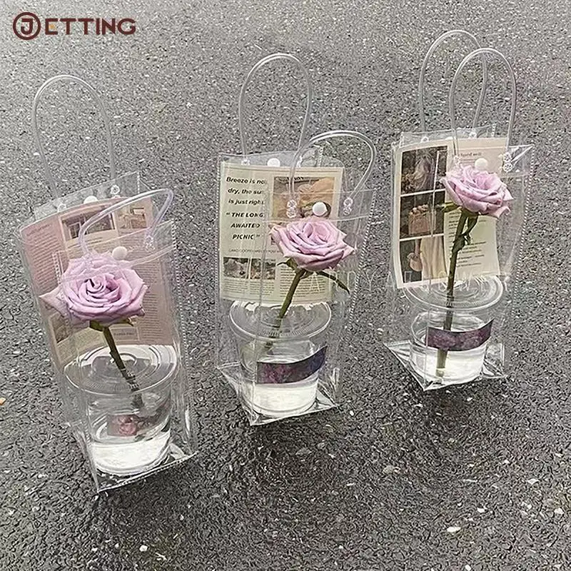 PVC Flower Bag Stall Flower Bag Transparent Tote Bag DIY Simple Cup Flower Single Flower Shop Packaging