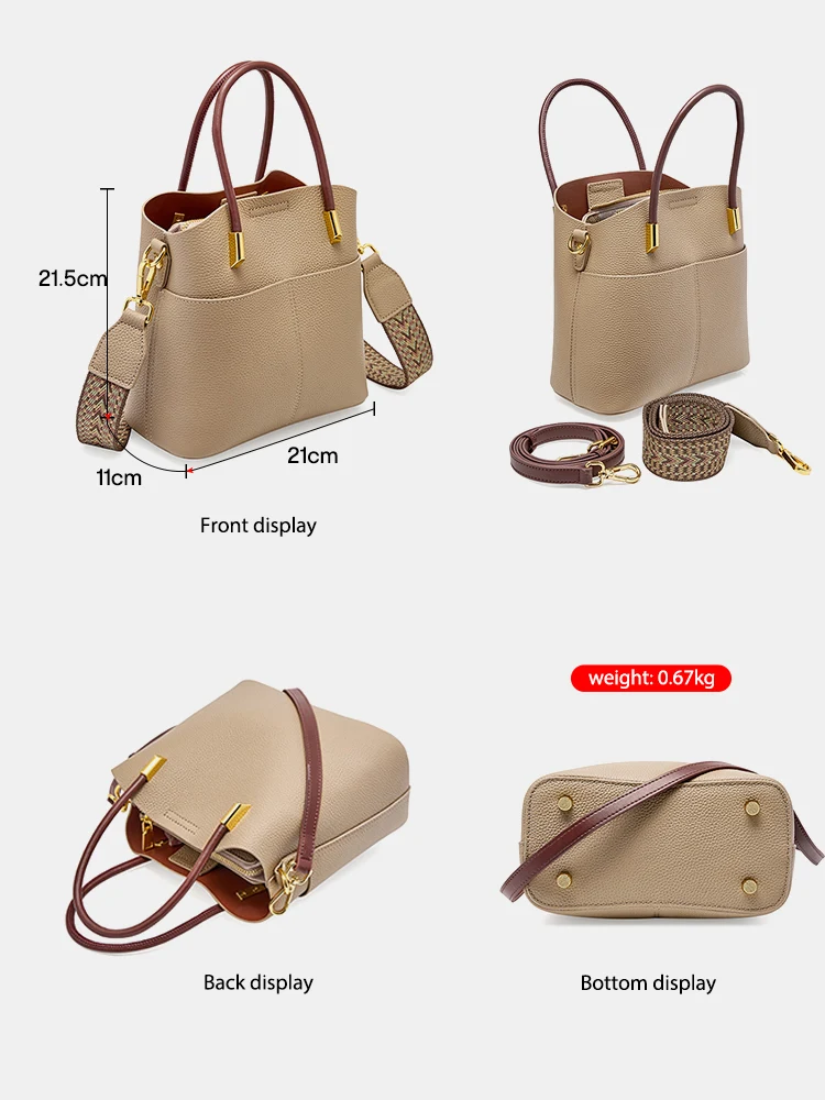 Zency Genuine Leather Top Quality Bucket Bag for Women Versatile Handbag Leather Tote Bag High Sense Crossbody Shopper Bags