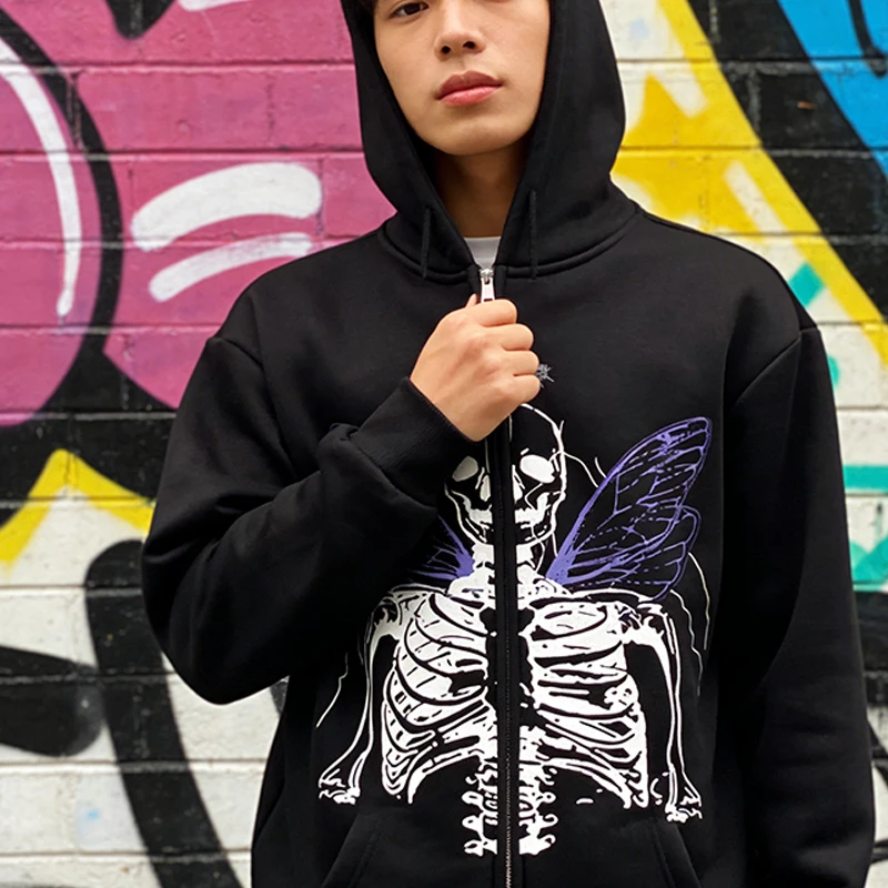 

Модная толстовка на молнии в готическом стиле с принтом скелета Y2k, новая уличная толстовка на Хэллоуин, свободная женская вязаная винтажная толстовка в стиле Харадзюку