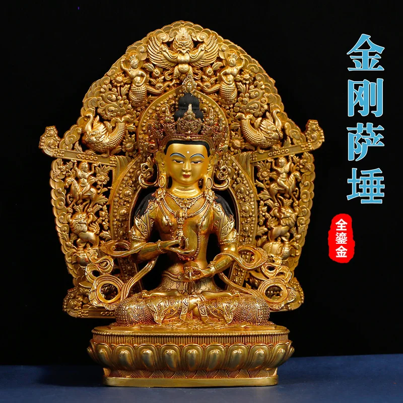 7inch Tibetan-style fully gilded copper Vajrasattva Buddha statue with backlight for home worship and temple decoration 10inch