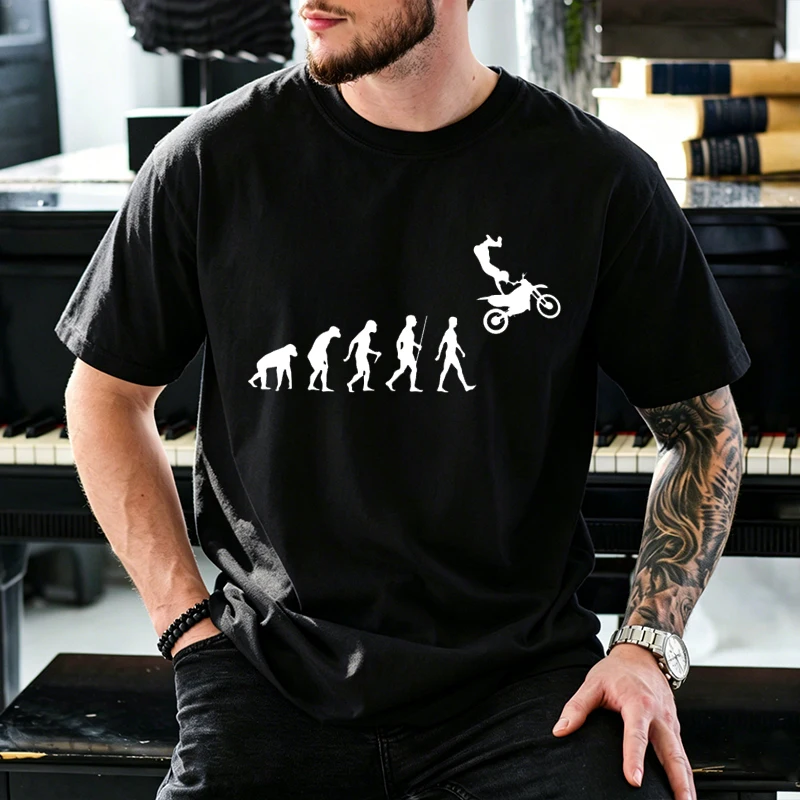 Human Evolution Motocross Graphic T-Shirt Men Dirt Bike Rider Short Sleeve Tee Vintage Motorcycle Sport Casual Tops Biker Gift