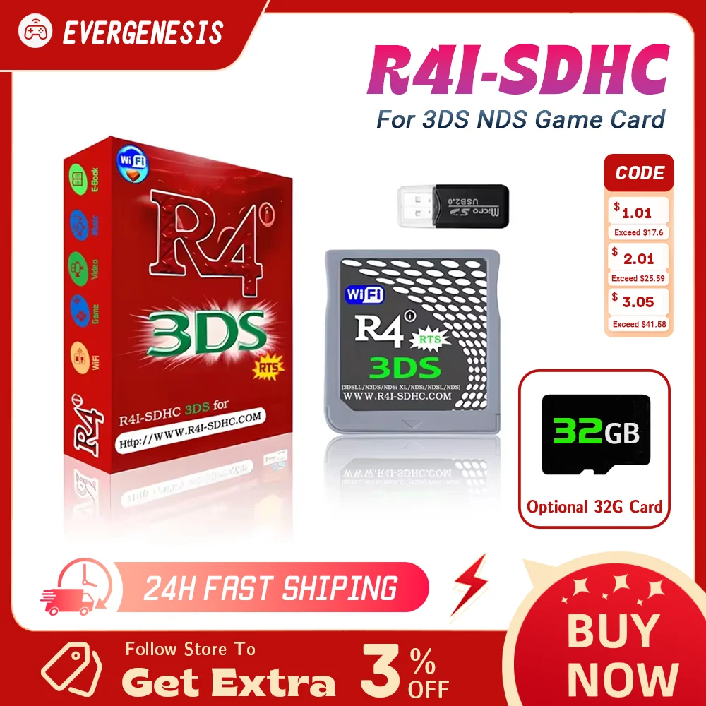 For Red R4 3DS Flash Card SDHC Adapter Memory Card RTS DS Video Game Card