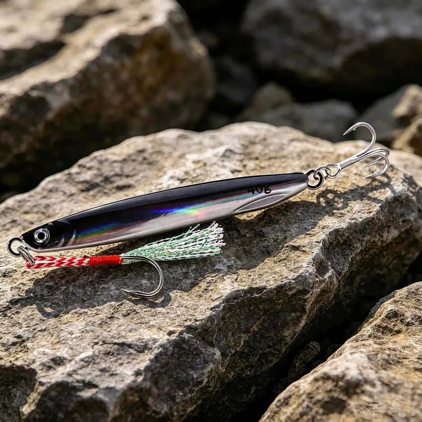 1 Stück 40g 30g 21g 17g -7g Salzwasser Slow Jigging Köder Holografischer Metall-Jig-Köder mit Assist-Haken für Thunfisch und Zackenbarsch – Detail 7