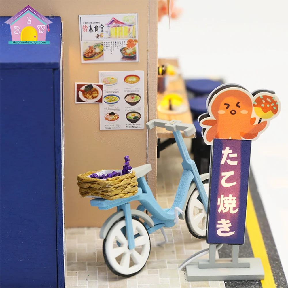 DIY Hut Creative Crafts Wooden Japanese-Style Assembled Dollhouse Kit Takoyaki Shop Miniature Doll House Toys for Girls