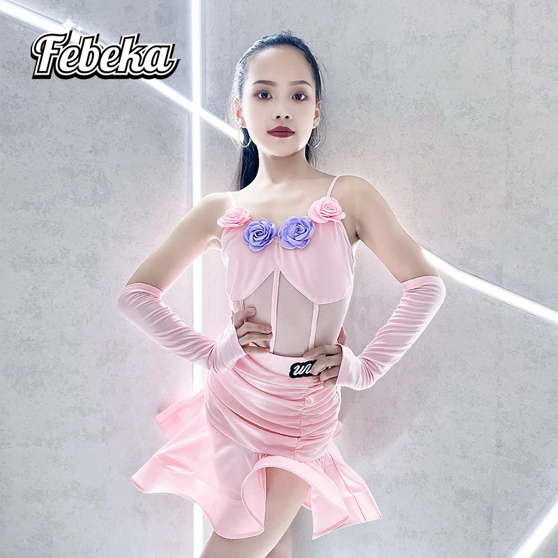 

Платье для латинских танцев по индивидуальному заказу для девочек, наряд для выступлений, детская тренировочная одежда, платье для бальных танцев, женское соревнование