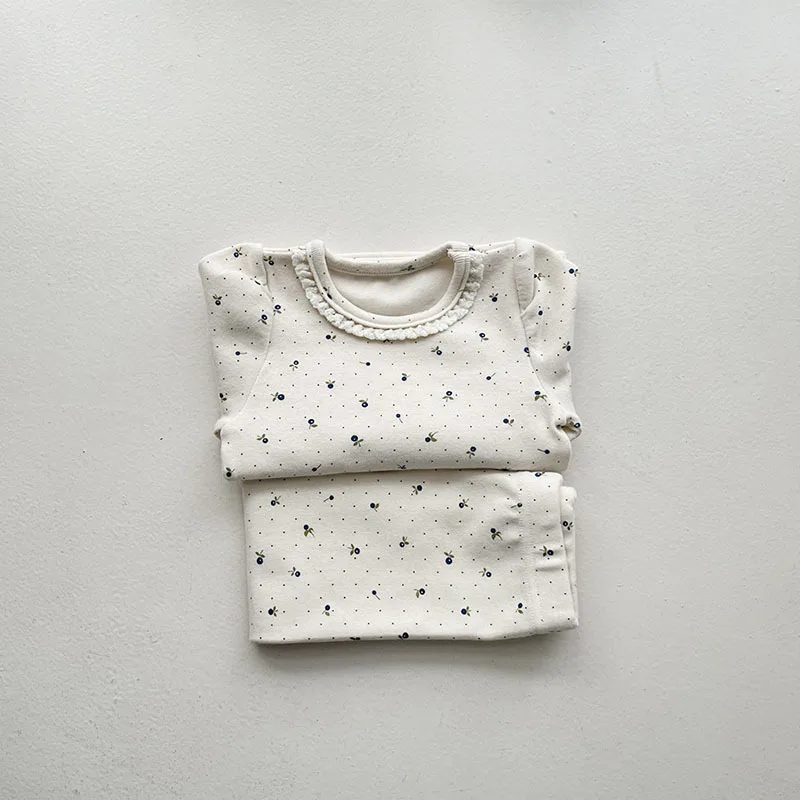 Spring Autumn Newborn Flower Print Homewear Pajamas Suit Boy Girl Baby Cotton Lace Long Sleeve Tops + Pants 2 Pcs Pyjamas Set