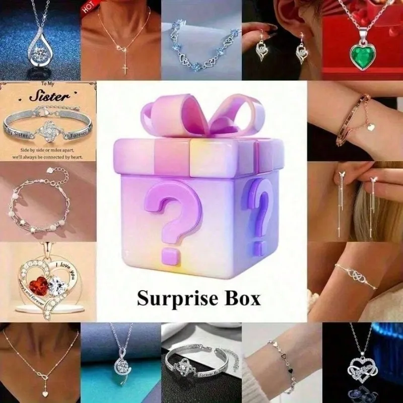 

Women Jewelry Surprise Mystery Box Random Necklace Earrings Bracelet Bangle Assorted Rhinestone Jewelry Blind Box Lucky Grab Bag Fashion Jewelry Gift Box For Girls Ladies
