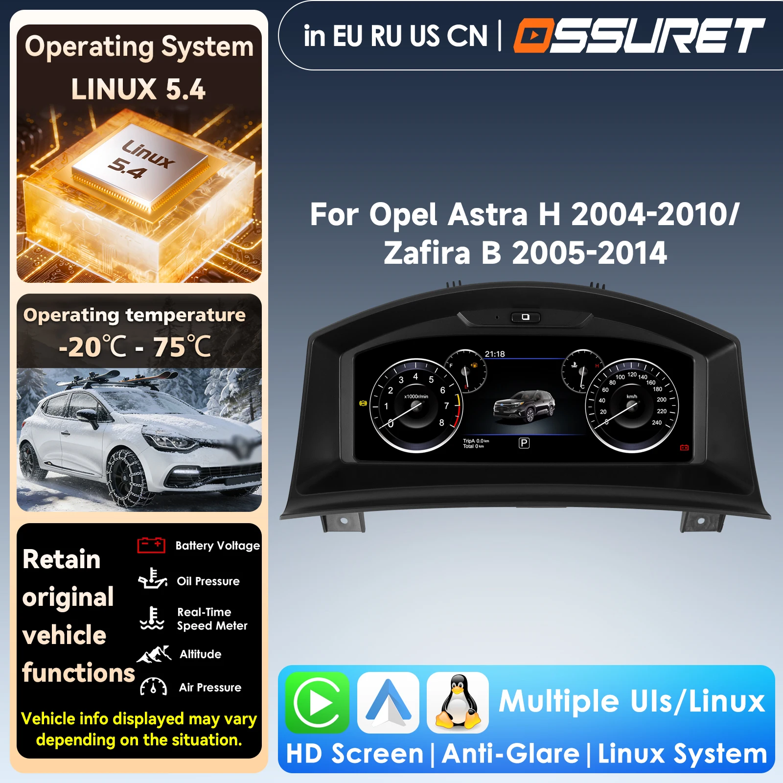 Auto Lcd Dashboard Panel for Astra H 2004-2010 Zafira B 2005-2014 Digital Instrument Display Cluster Snelheidsmeter Virtual Cock