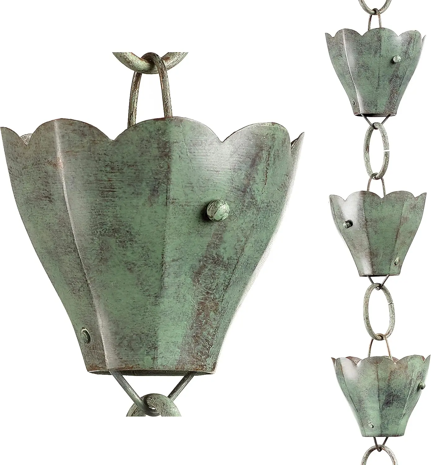 

Tulip Rain Chain, 13 Extra Large Cups, 100% Blue Cape Verdean Copper