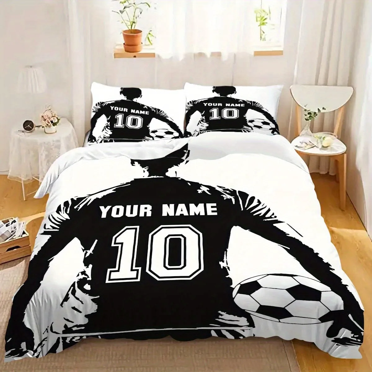 Personalized Custom Name Soccer Bedding Set Football Player 3D Print Duvet Cover Pillowcases Customized Quilt Cover  Bedrom