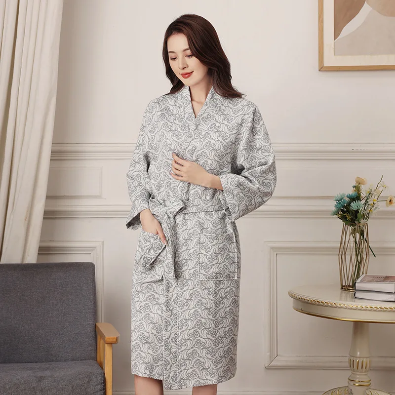 100% Cotton Flower Jacquard Nightgown Bathrobe Home Dressing Gown Sleep Wear Pyjamas Soft Comfortable Dressing New Gauze Robes