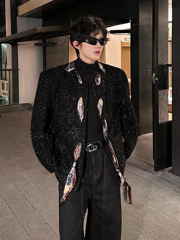 

TANGZ Studio Luxury Scarf Design Cozy Flannel Jaet Men's Loose Sli Winter Outerwear Faionable Plaid Patterned Coat