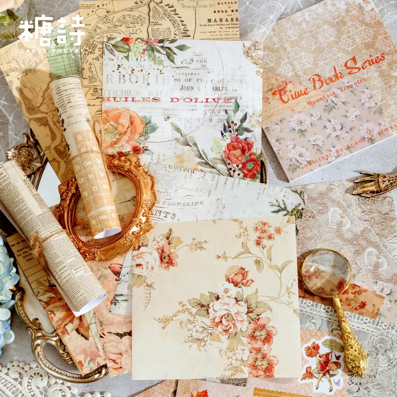 20 Pcs Retro Literary Fresh Background Journal Decoration Sticker Book DIY Scrapbooking Base Collage Stickers Kawaii Stationery