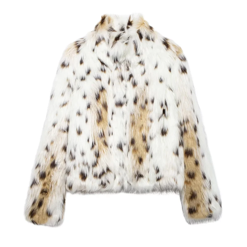 TRAF Fluffy Faux Fur Coat Women Vintage Leopard Jacket Plush Artificial Fur Coat Autumn Long Sleeve Warm Winter Woman Coat