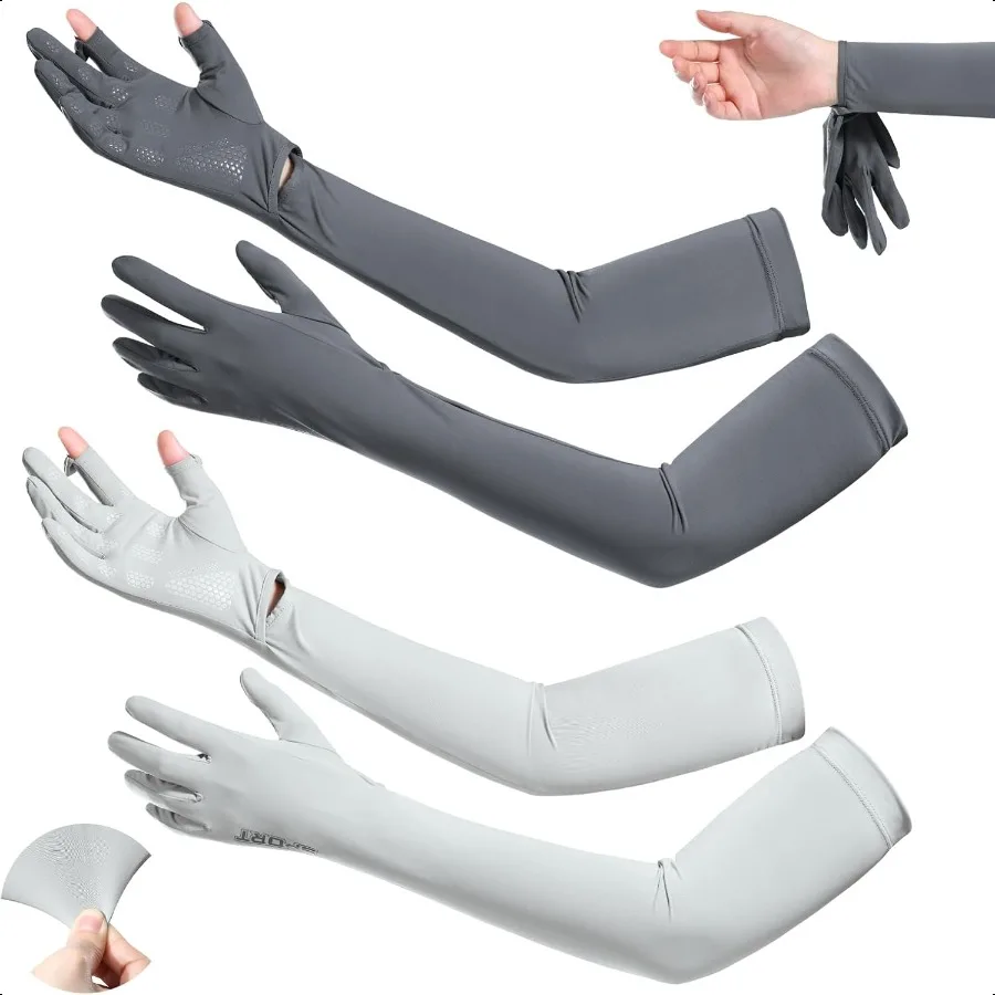 

2 Pairs Women UV Long Sun Protection Gloves Cooling Cycling Gloves UPF 50+ for Driving Hiking Gardening