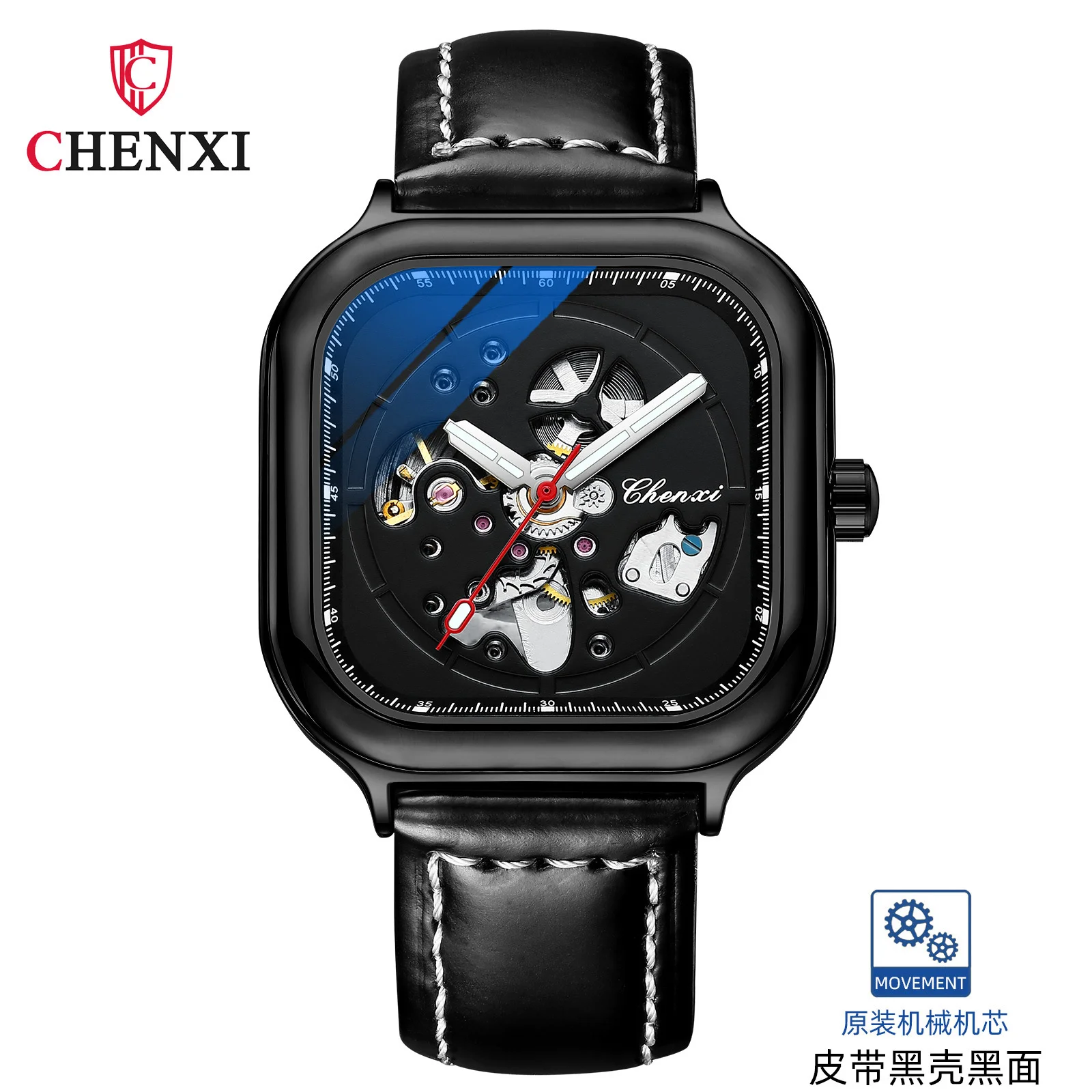 Chenxi-Reloj de malla de cuero inoxidable Kwai para hombre, accesorio masculino de pulsera resistente al agua, mecanismo mecánico en vivo rápido, 8840