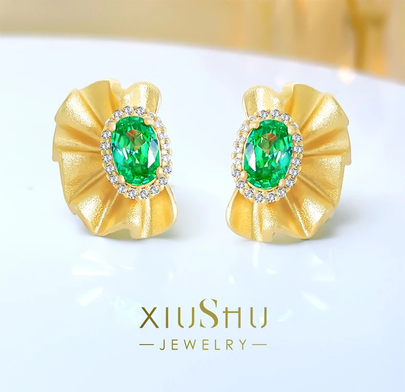 

Light Luxury Niche Design with Gold Plated 925 Pure Silver Ear Studs Inlaid with Frosted Craftsmanship, Bow and Egg Shaped