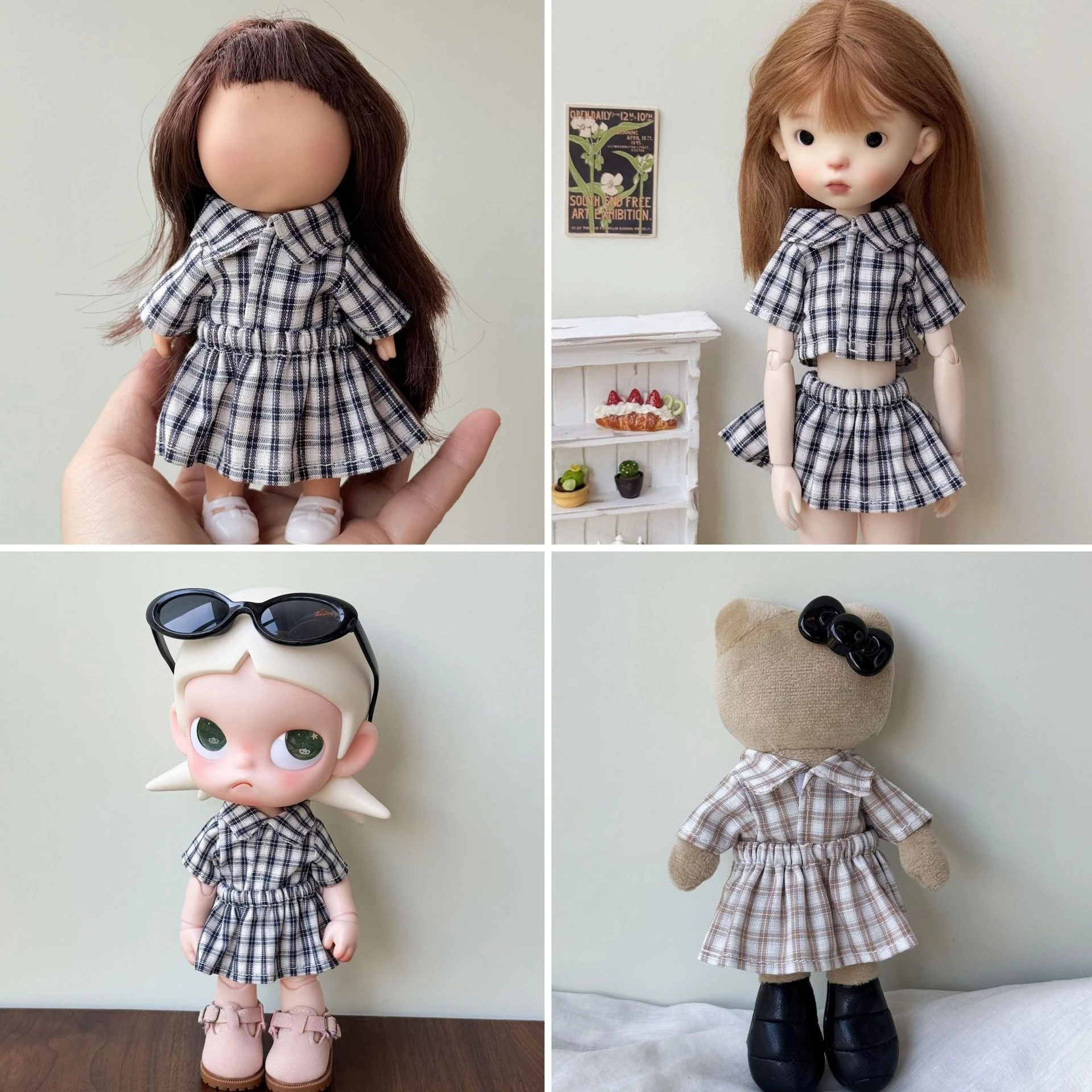 Plaid Shirt Half Skirt 2Pcs Doll Outfit Fit 20cm Zsiga 1/8 BJD Doll Accessories, Doll Not Included
