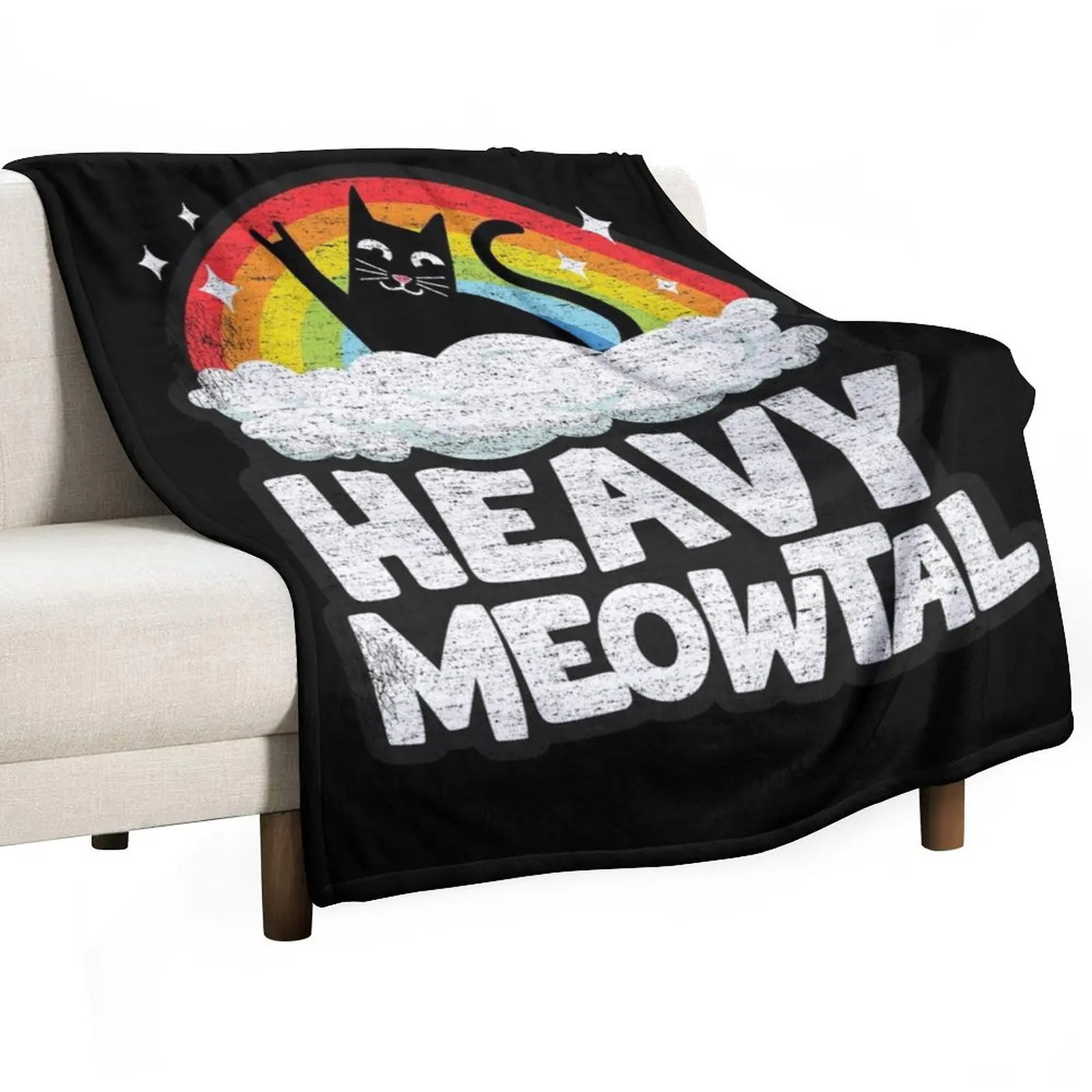 

Heavy Meowtal Funny Cat Retro Rainbow Heavy Metal Cats Throw Blanket Furrys warm winter Blankets