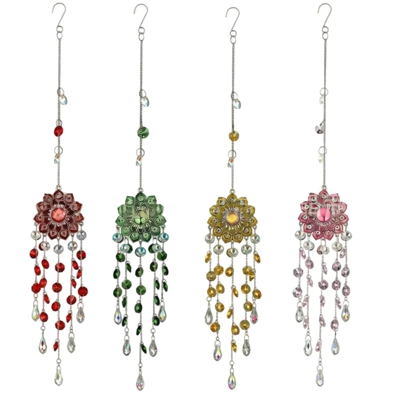 Beautifully Colorful Mandalas Flower Crystal Wind Chimes Suncatchers With Colorful Reflection For Window And Garden Hanging 3XUF