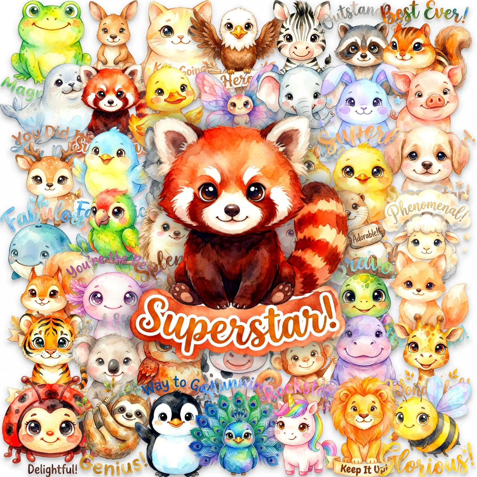 

50 PCS Cute Pet Inspirational Slogan Clear Stickers Set Watercolor Style Student Stickers DIY Scrapbook Phone Waterproof Decals
