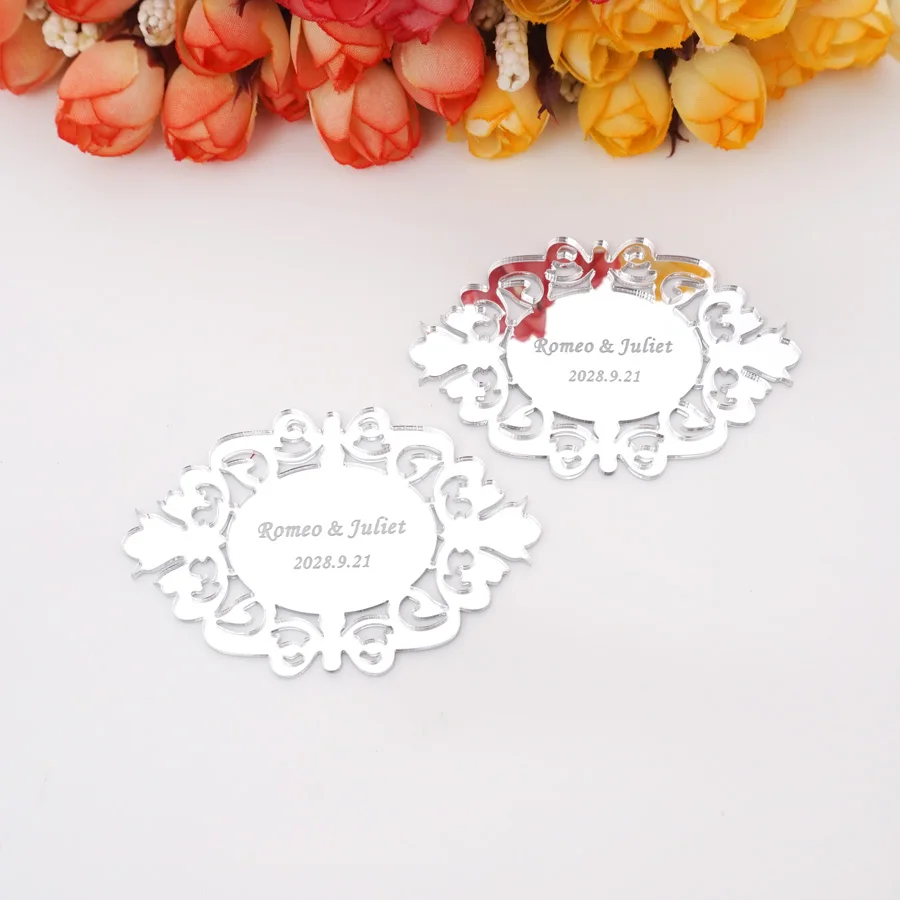 20pcs 7.5x4cm Mirror Wedding Tags Oval Acrylic Custom Personalized Babyshow Party Decor Favors Invitation Card Guest Gifts