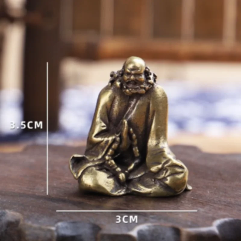 Antique Copper Mini Bodhidharma Statue - Zen Patriarch Figure, Exquisite Handle Piece Ornament & Desktop Decor Art Collectible