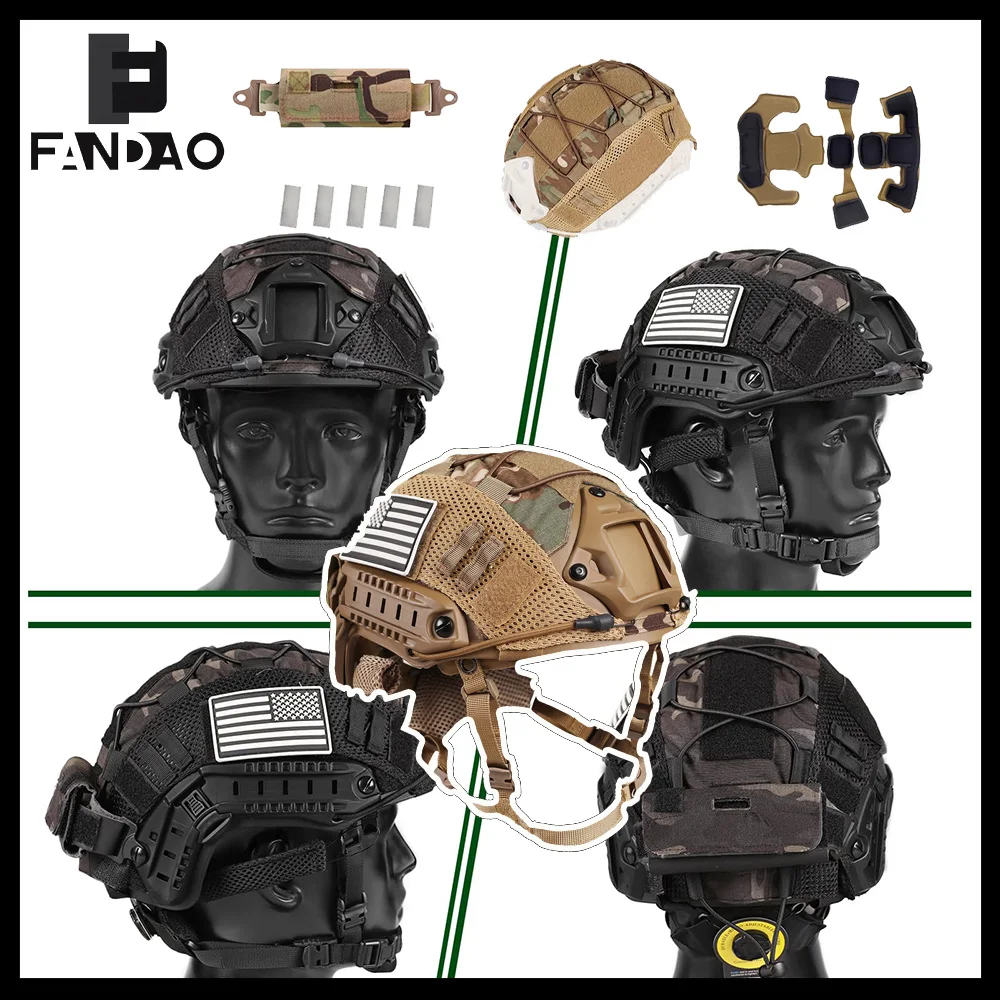 

Adjustable Tactical Helmet Set FAST Protective Helmet with Counterweight Pouch Helmet Lining for Airsoft Cosplay Military Gear
