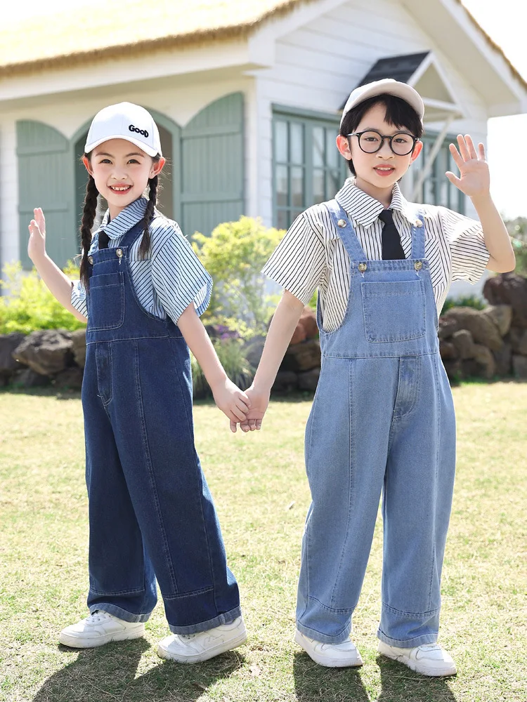 Children's Denim Overalls Choral Performance Costumes Boys And Girls Kindergarten Class Uniforms Graduation Uniform Sets