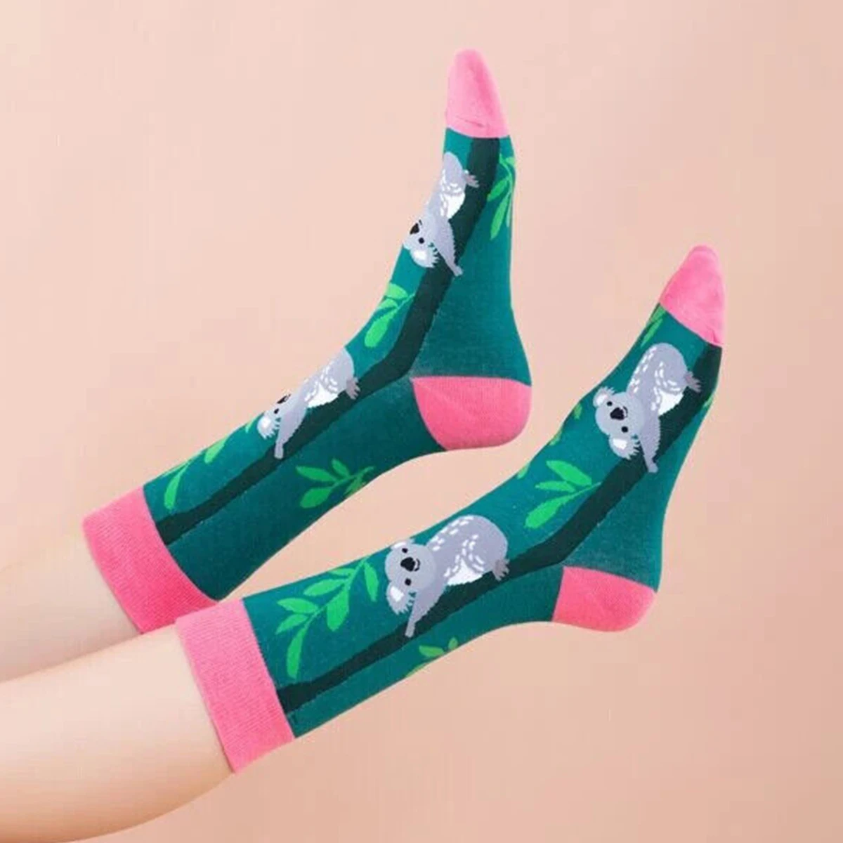 1 Pair Womens Cute Cotton Koala Pattern Novelty Mid Tube Socks Suit In All Seasons For Daily