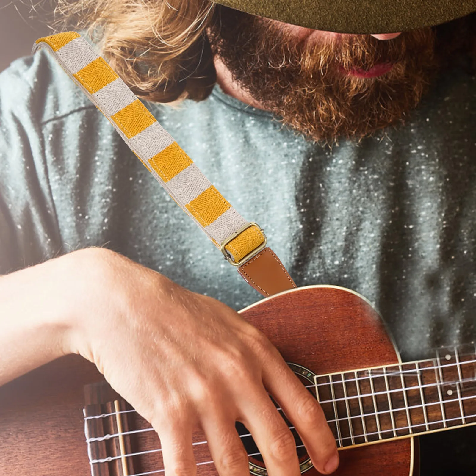 

Cotton Ukulele Strap Belt Adjustable Shoulder Replacement for Ukulele ange Yellow Plaid Resistant Safe