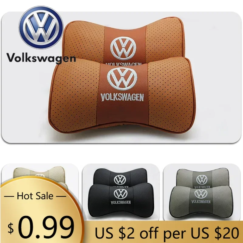 

For VOLKSWAGEN VW Car Interior Headrest Leather Neck Pillows For Volkswagen Passat Santana Touareg Tiguan Bora CC Beetle Scirocc
