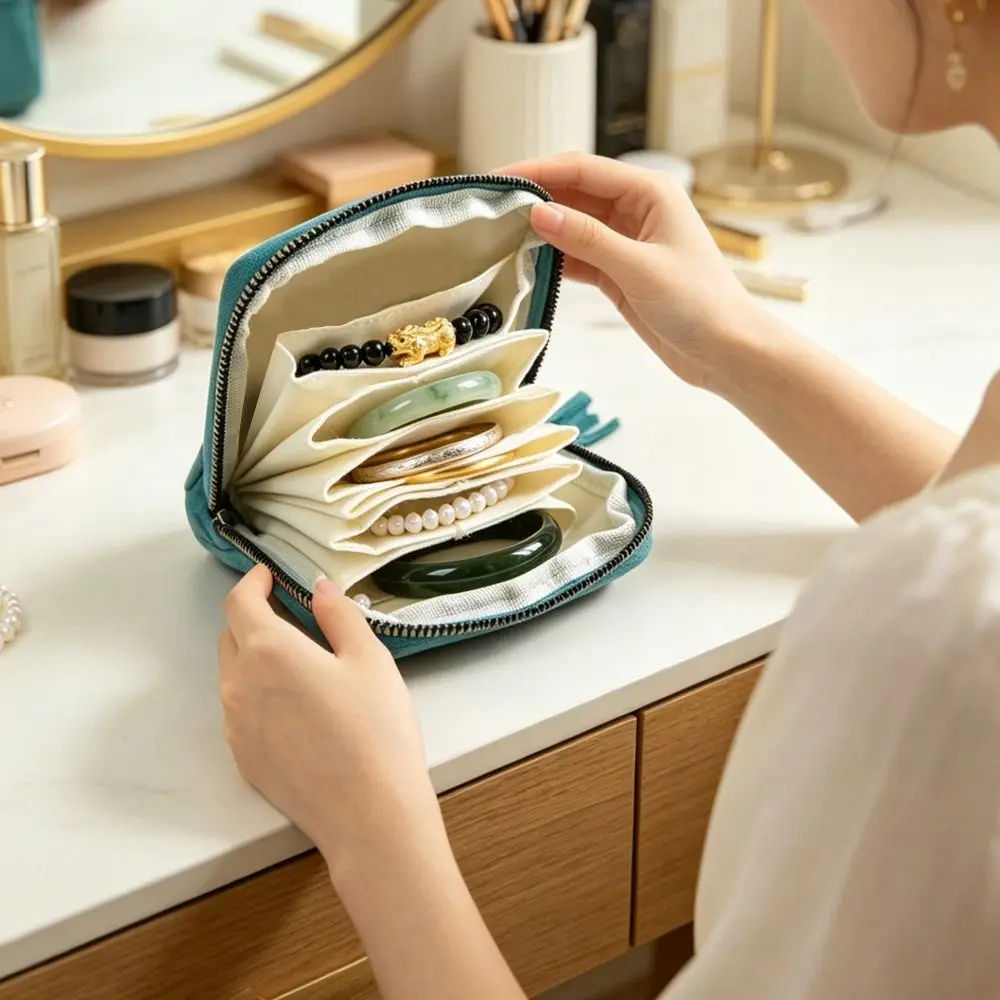 Multifunctional 6-Layer Jewelry Storage Bag Portable Elegant Women's Wallet Soft Anti-friction Jewelry Organizer Bangle