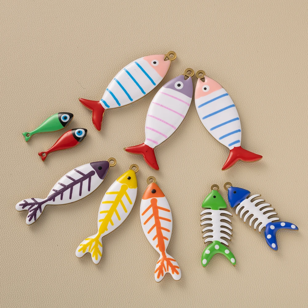 

2/6/10Pcs Multiple Styles Metal Enamel Fish bone Charms Pendant For DIY Bracelets Necklace Jewelry Making Supplies Accessories