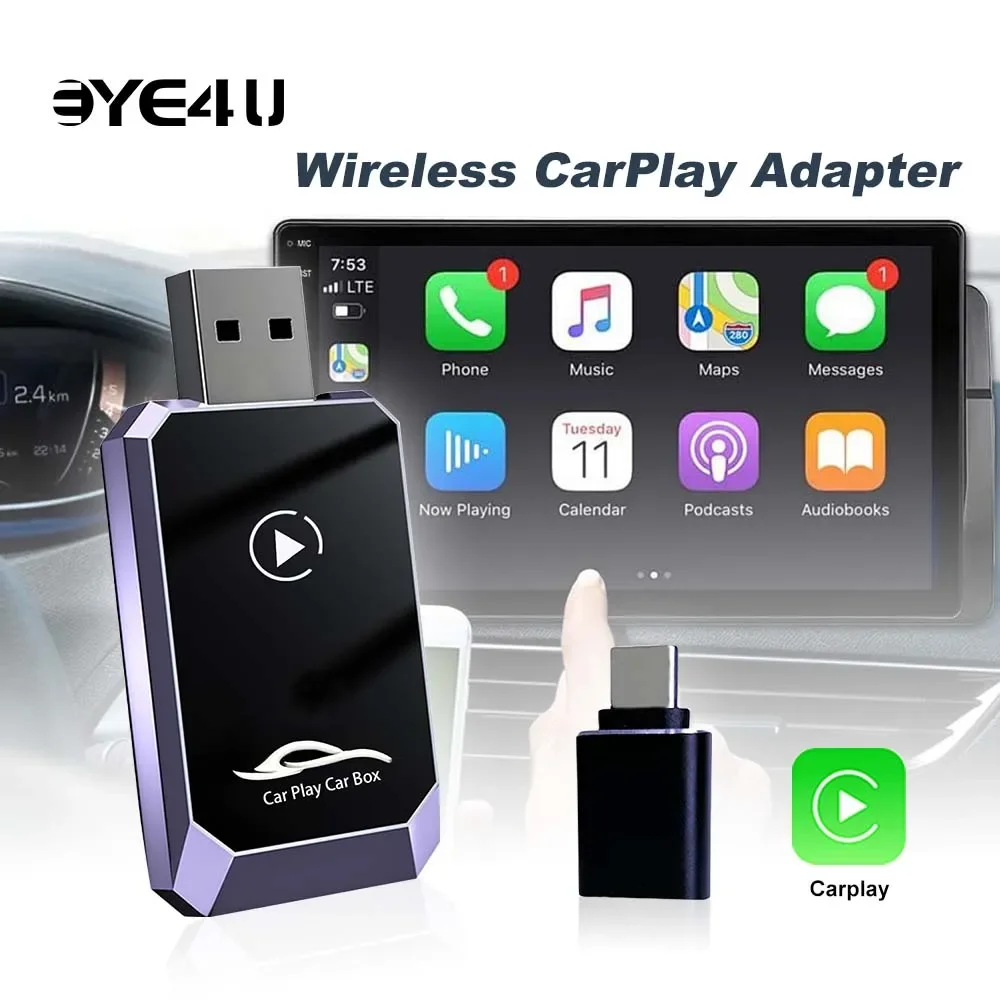 

Smart Car AI Box iOS Carplay Adapter Android Auto Bluetooth WiFi Connection USB Port Mini Wireless Carplay Adapter Plug And Play