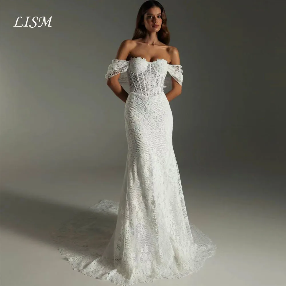Lism Customized Charming Wedding Dresses Off Shoulder Remove Sleeves Ivory Lace Mermaid 2026 Vestido De Noiva Luxury Bridal Gown