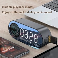 Mini Portable Wireless Bluetooth Bass Music Speaker Alarm Clock TWS USB Jack LED Mirror Digital Clock Display Office Decoration