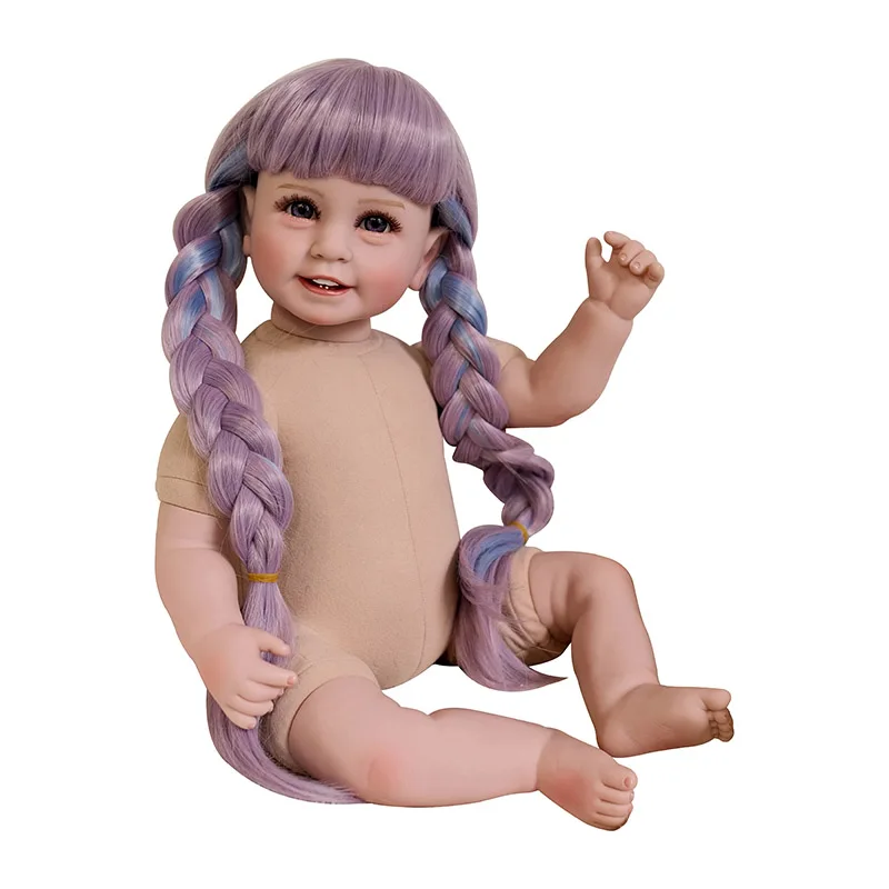 55CM Sorriso Nudo DOll Corpo in tessuto morbido Realistico bambino rinato Capelli radicati a mano Peluche Baby Girl Doll Baby