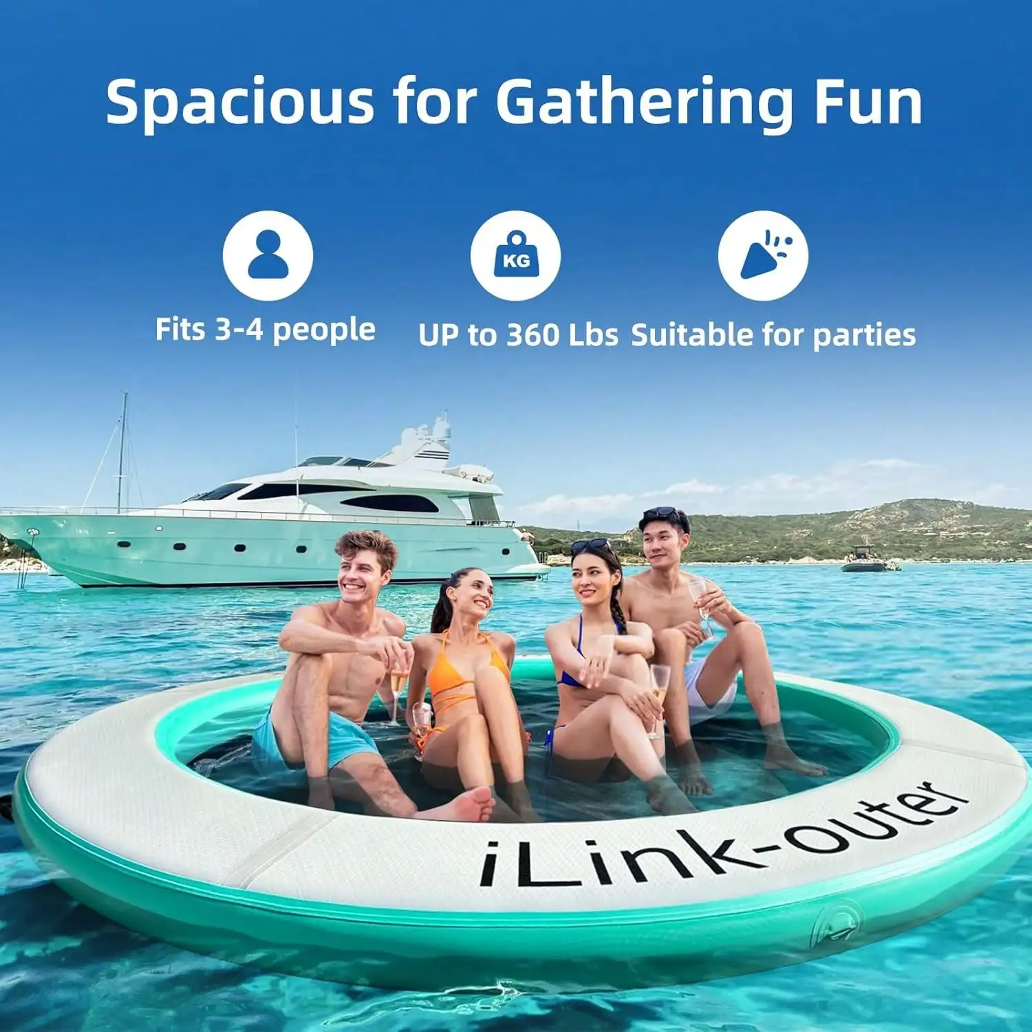 

Inflatable Floating Dock Platform, Multi-People Round Water Hammock Lsland Raft Tanning Float With Carrying Bag For Pool Lake Beach Party
