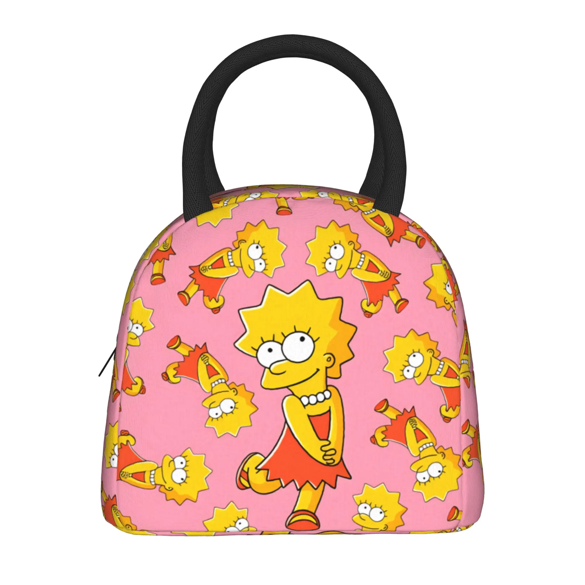 Funny Lisa S-Simpson Pattern Lunch Bag School Lunch Box For Child Kawaii Custom Tote Food Bags Oxford Portable Zipper Cooler Bag