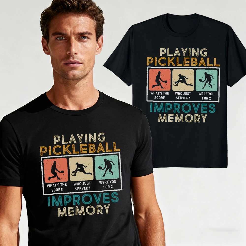 Pickleball Funny Quote Graphic Tee Playing Pickleball Improves Memory Vintage Distressed Print Men Summer Tops