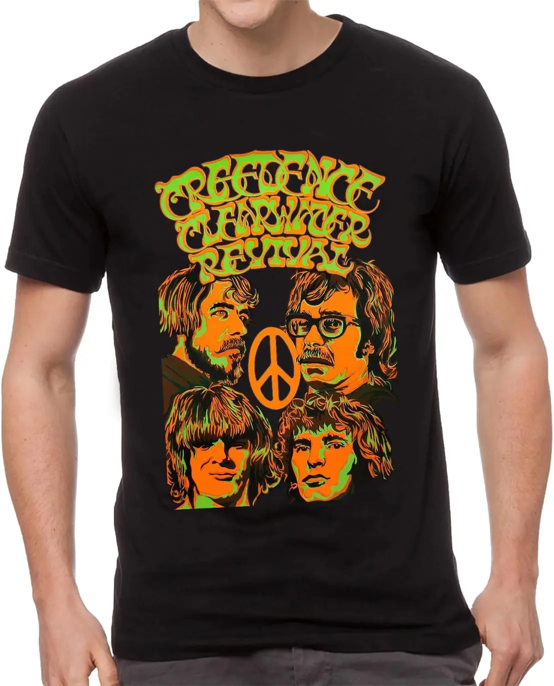T-Shirts Novelty Printing Tee Shirt Rock and Roll Band Tee Mens Trendy Short Sleeve Black