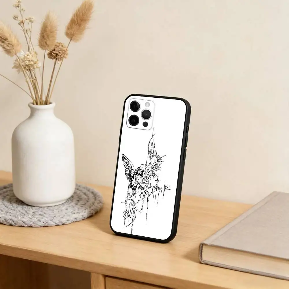 حافظة هاتف على الطراز القوطي C-Cyber S-Sigil-Cross لهاتف iPhone 17,16,15,14,13,12,11 Plus، Pro Max، XS، غطاء أسود من السيليكون الناعم