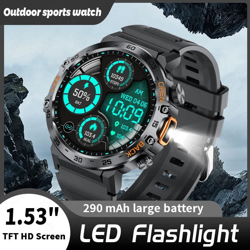 

LIGE 1.53inch Bluetooth Call Smart Watch Men Sport Fitness Tracker Watches Flashlight IP68 Waterproof Smartwatch For Android IOS